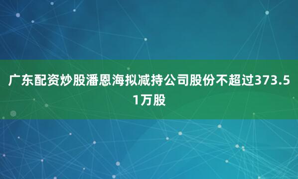 广东配资炒股潘恩海拟减持公司股份不超过373.51万股